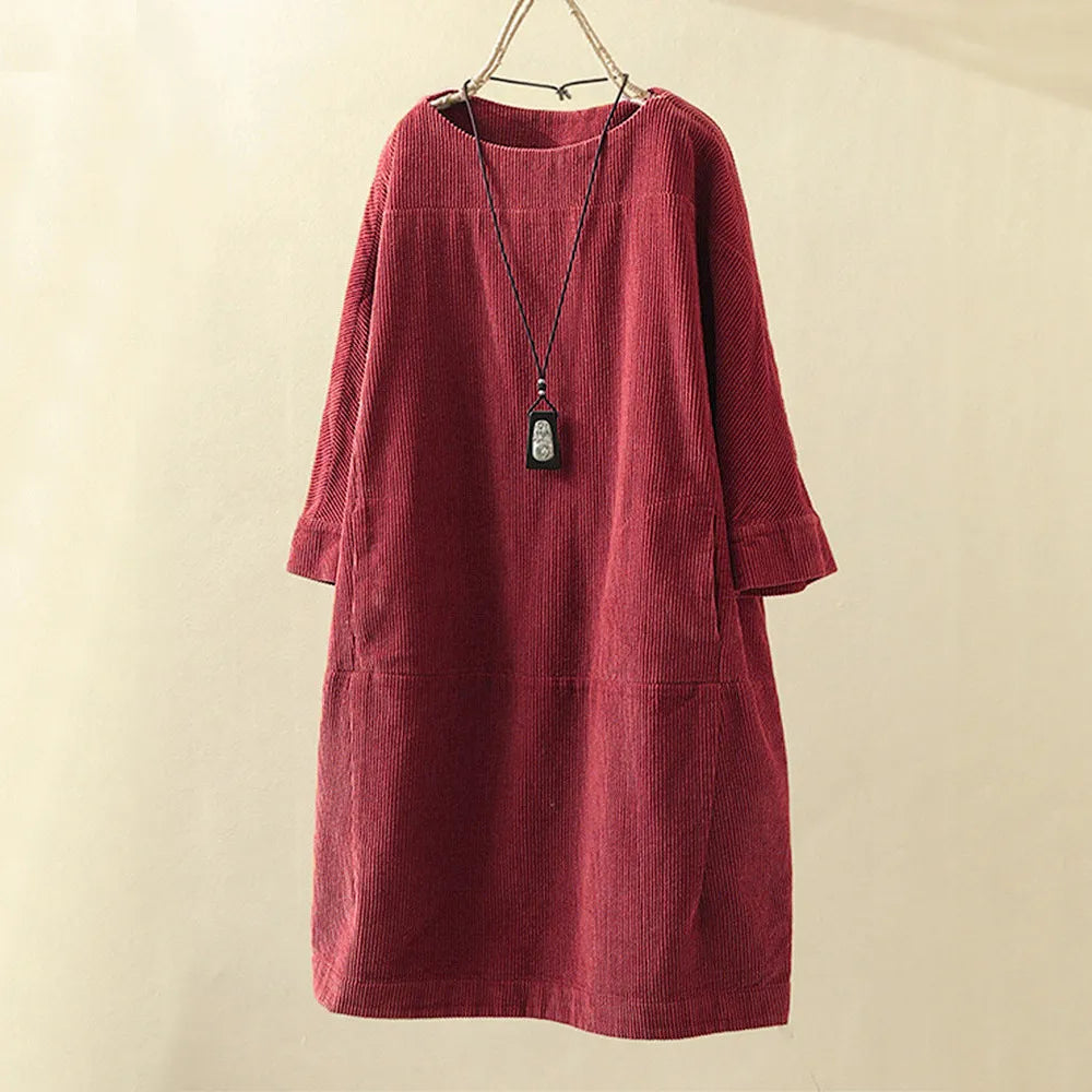 A-Linien-Kleid für Damen, knielang - legeres Kleid mit weichem Rundhalsausschnitt