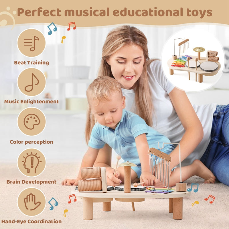 Wooden Musical Table with Xylophone, Drums and Cymbals, Ages 1+