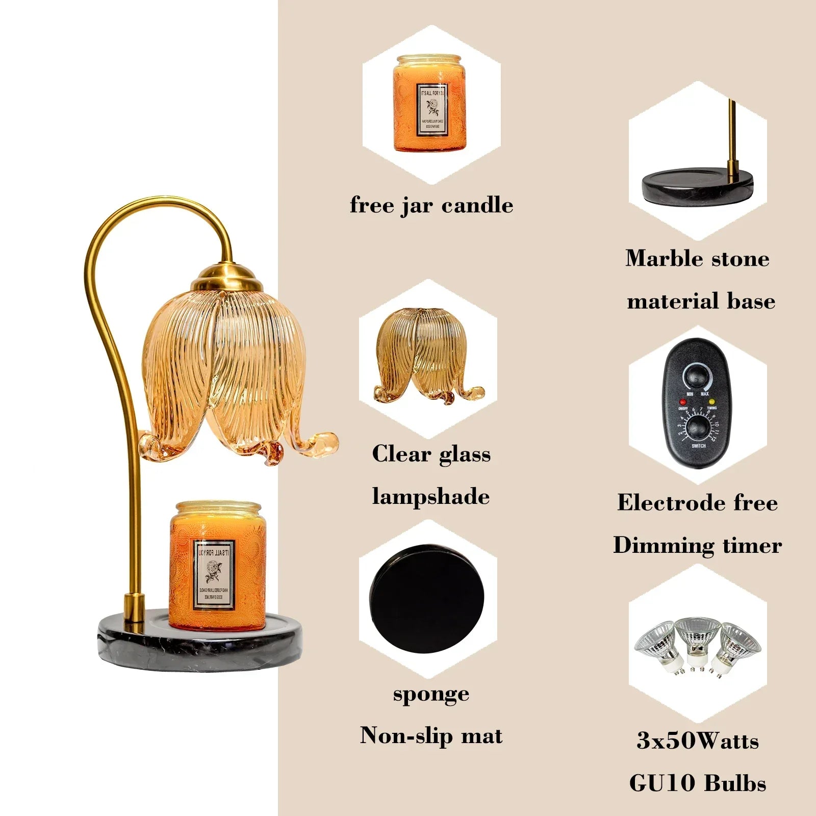 Lampe chauffe-bougie en verre vintage