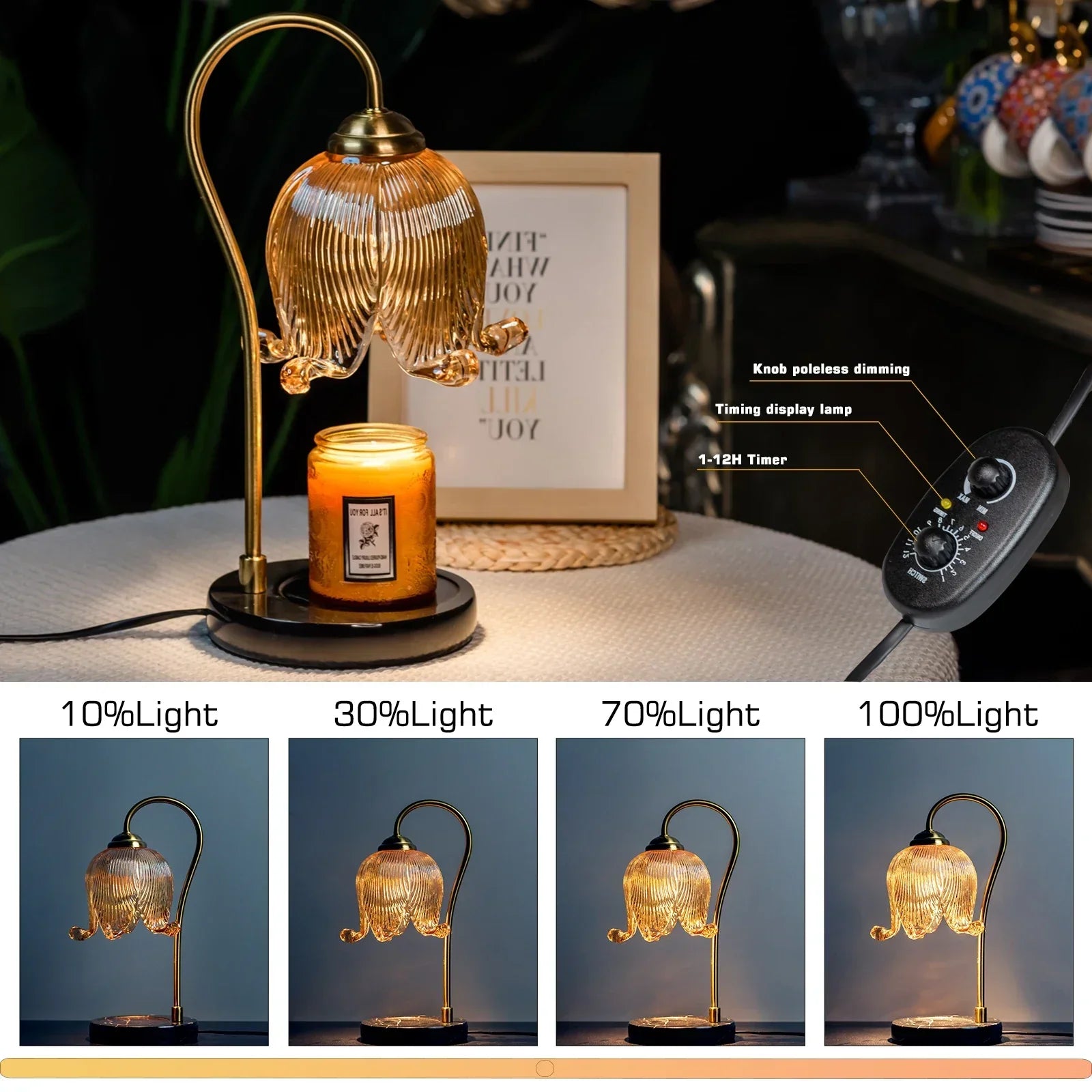 Lampe chauffe-bougie en verre vintage