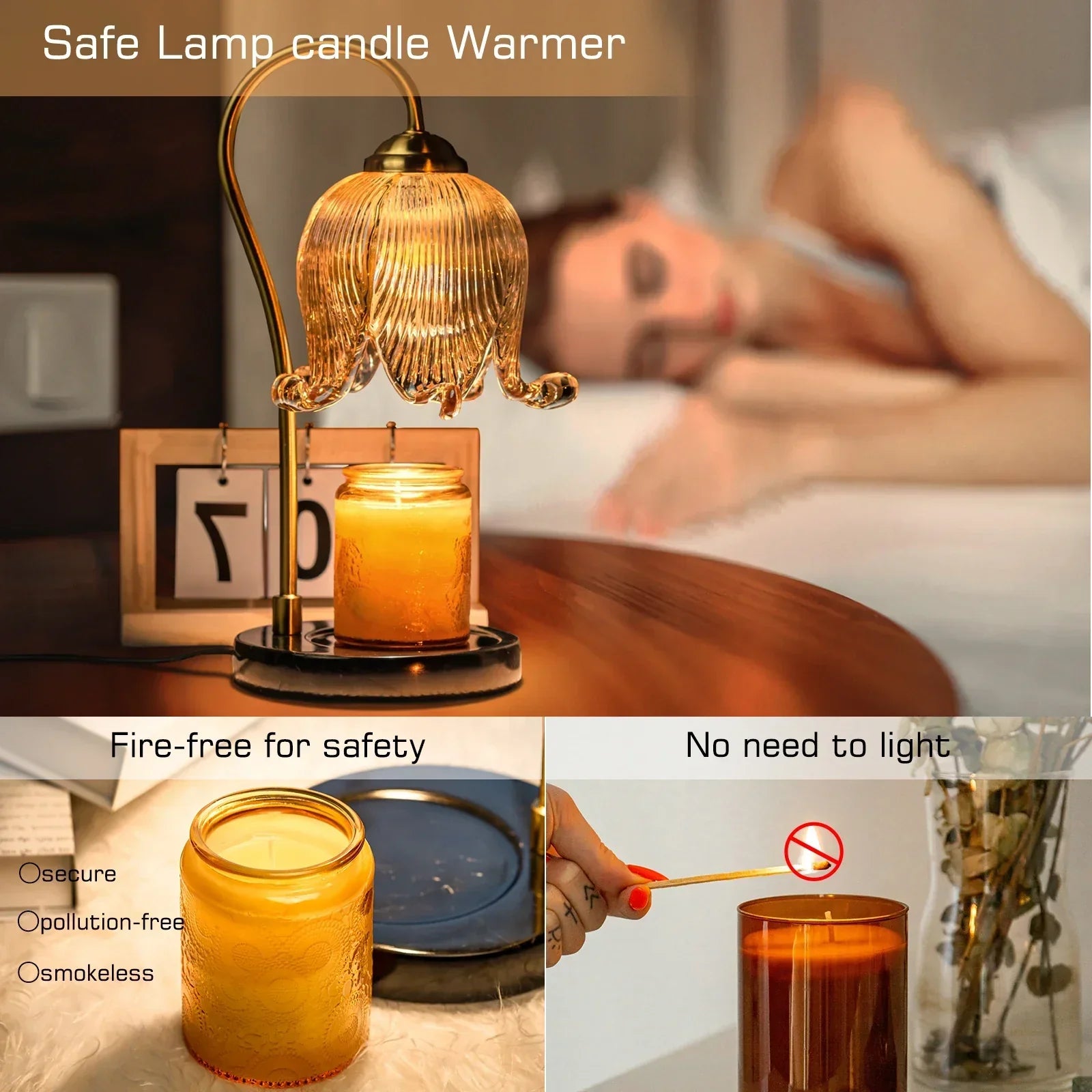Lampe chauffe-bougie en verre vintage