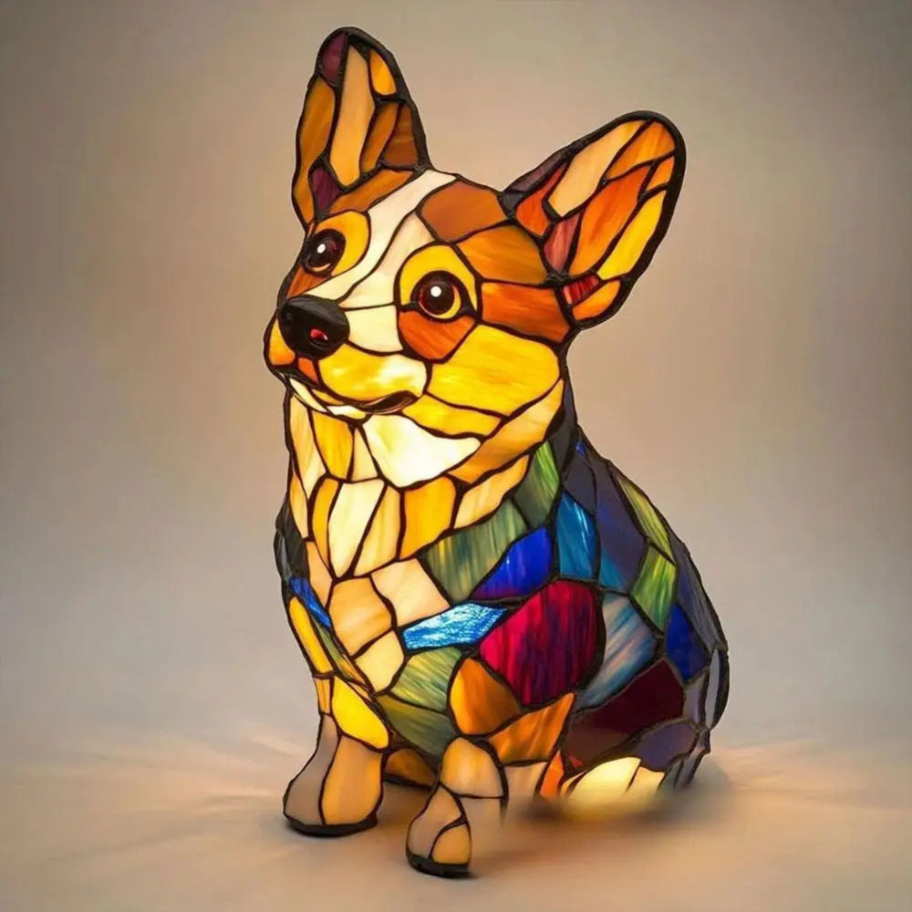 Veilleuse chien changeant de couleur | Lampe LED en vitrail pour la maison