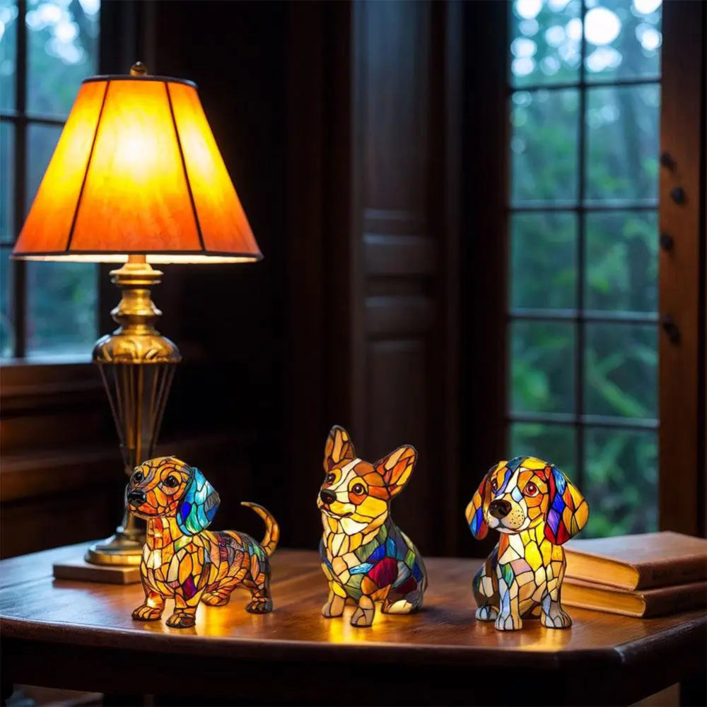 Veilleuse chien changeant de couleur | Lampe LED en vitrail pour la maison