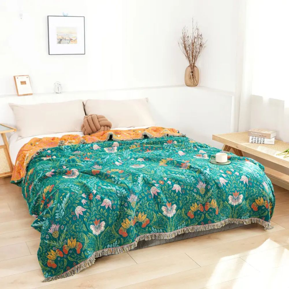 Plaid en coton Cozy Sunset Forest pour la décoration intérieure et le confort