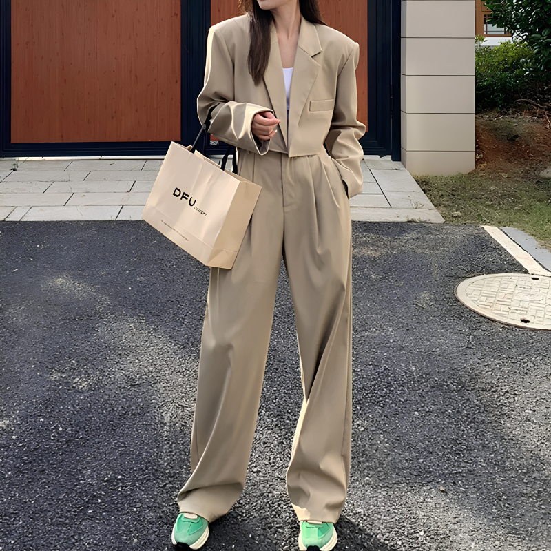 Ensemble blazer et pantalon deux pièces pour femme