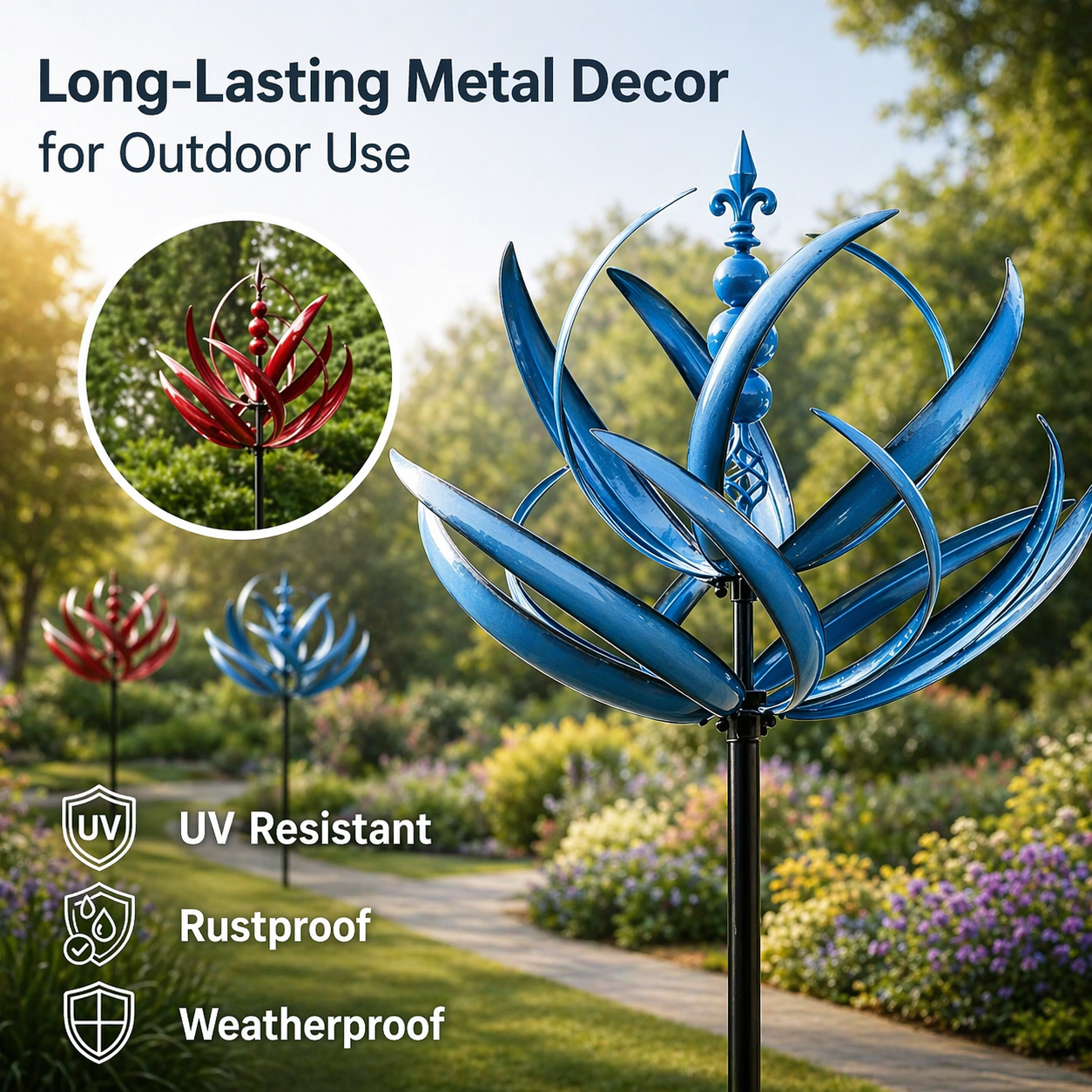 Metallener Lotus-Garten-Windspinner - rostbeständige Außendekoration für Garten und Hof