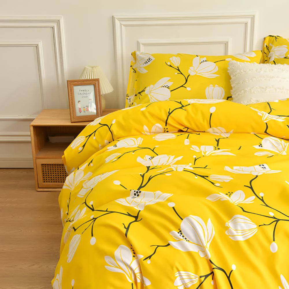 Ensemble de housse de couette Yellow Blossom - Ensemble de literie 3 pièces pour le confort