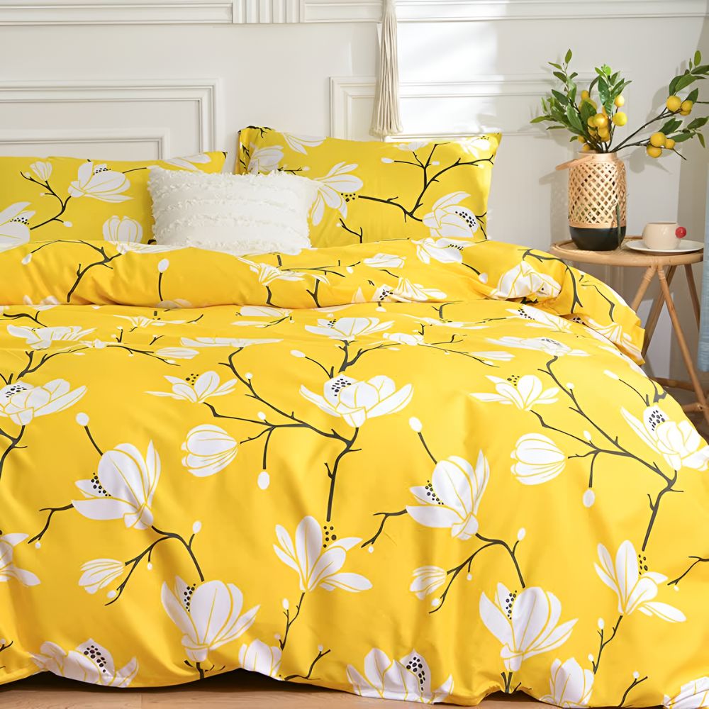 Ensemble de housse de couette Yellow Blossom - Ensemble de literie 3 pièces pour le confort