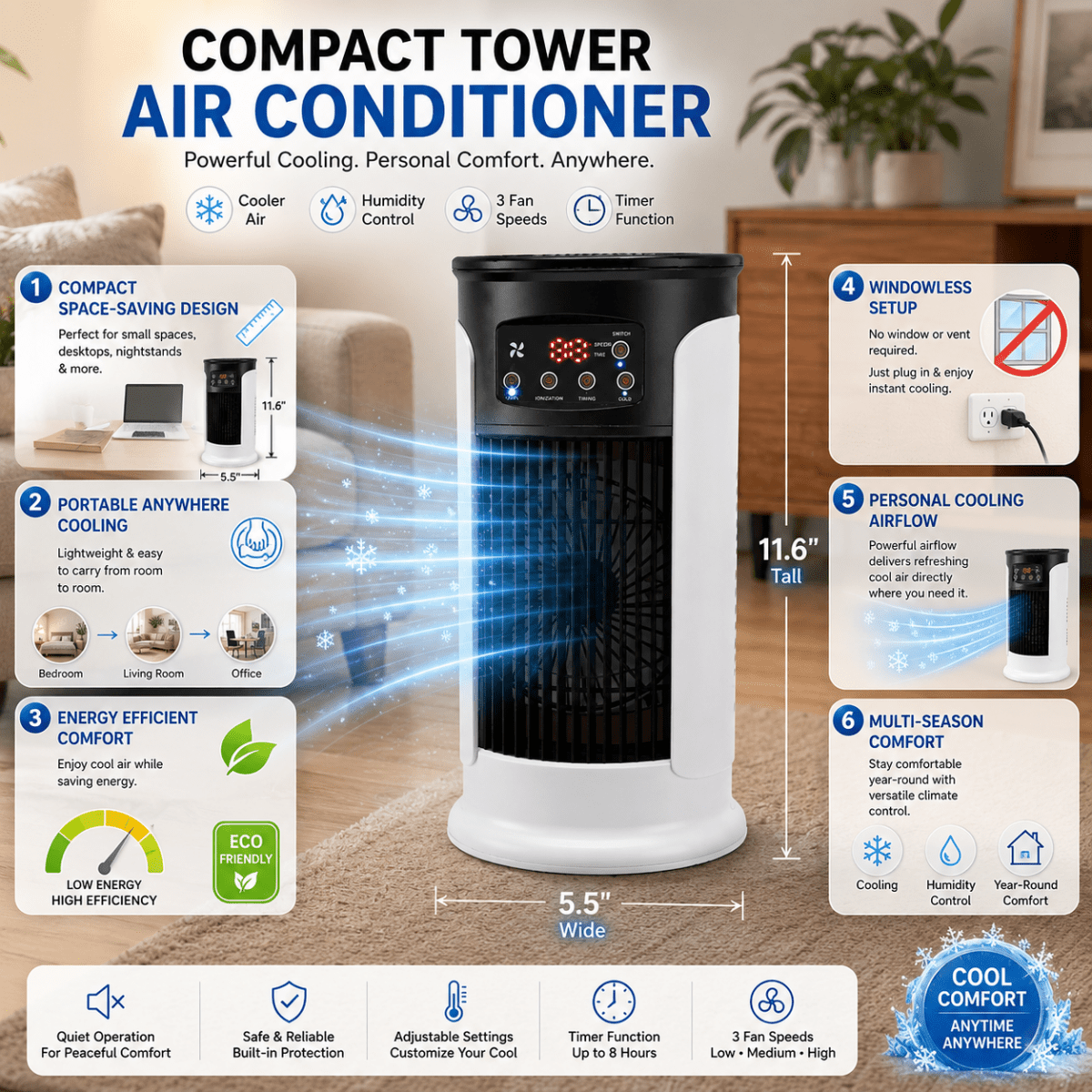 POLARVEX Compact Air Cooler for Apartments & Offices