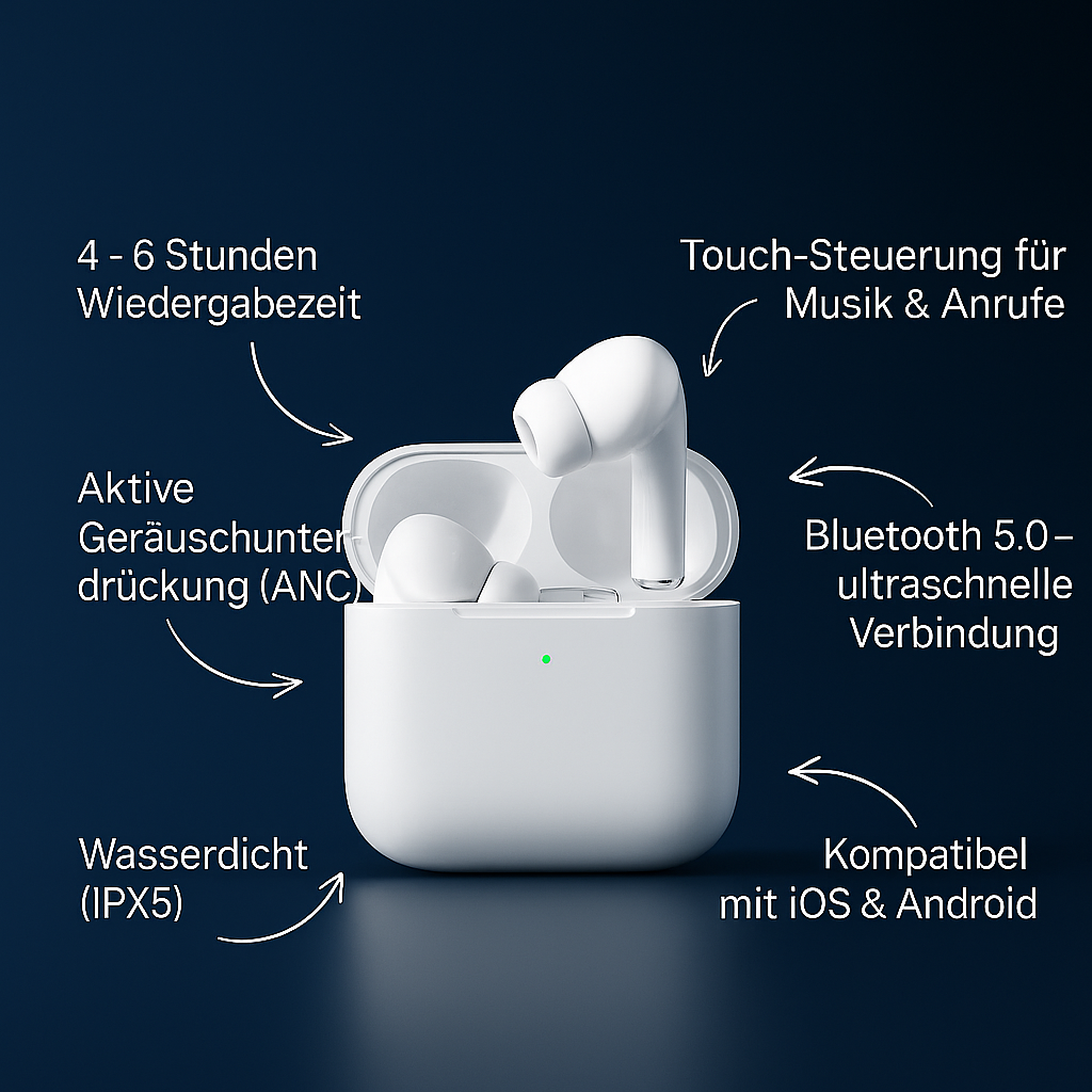 Draadloze Bluetooth-oordopjes met ANC, oplaadcase en USB-C
