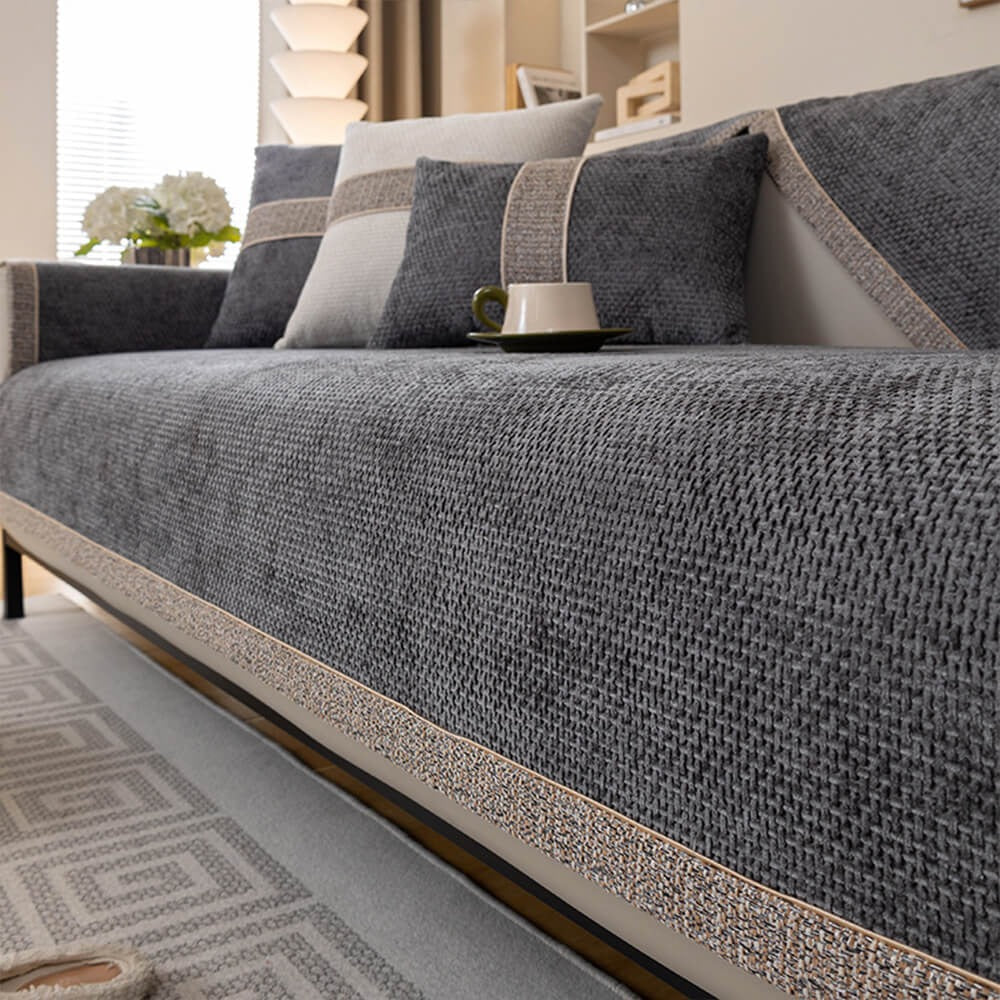 All - Season Chenille Sofa Cover Featuring Anti - Slip Backing