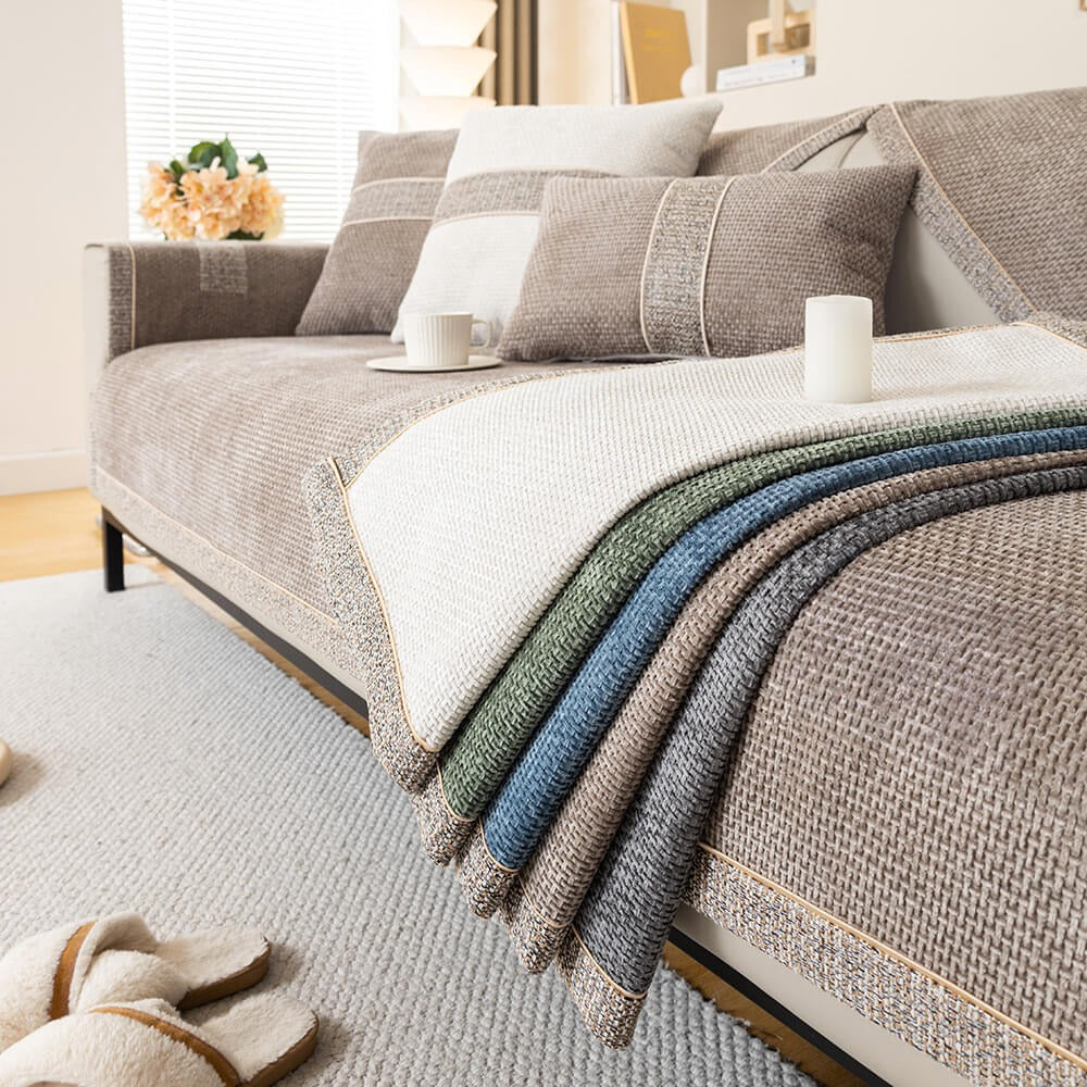 All - Season Chenille Sofa Cover Featuring Anti - Slip Backing