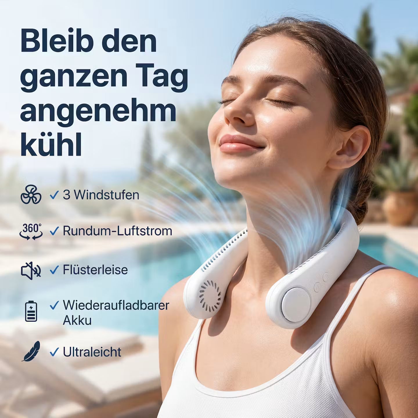 Oplaadbare draagbare neksventilator - handsfree draagbare verkoelingsventilator