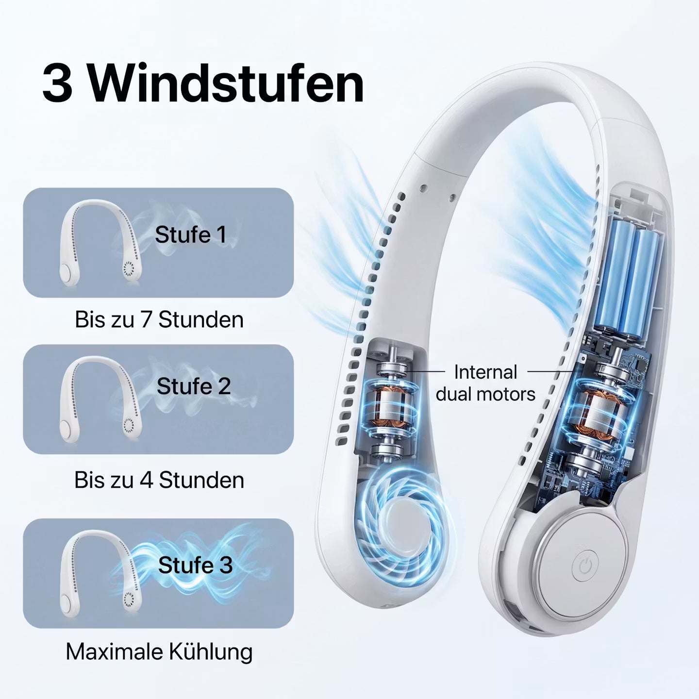 Oplaadbare draagbare neksventilator - handsfree draagbare verkoelingsventilator