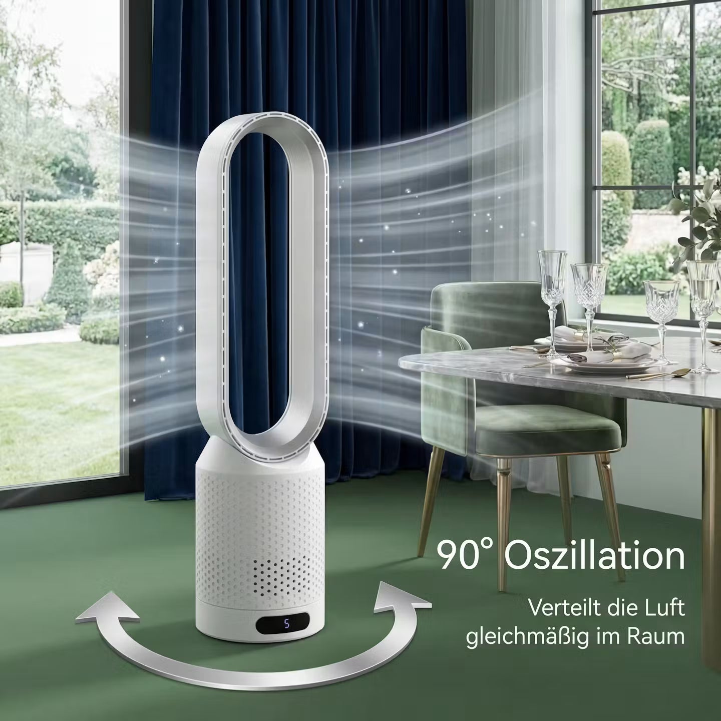 2-in-1-Turmventilator zum Heizen und Kühlen – flügelloser Raumklimaventilator