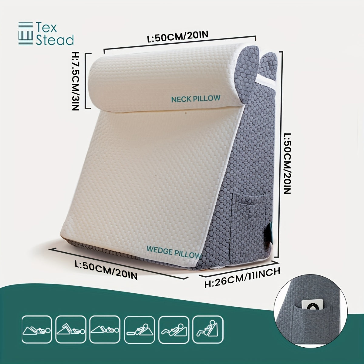 Coussin en coin pour dormeurs latéraux – Support triangulaire pour le cou, coussin de grossesse, élévation de lit, confort doux