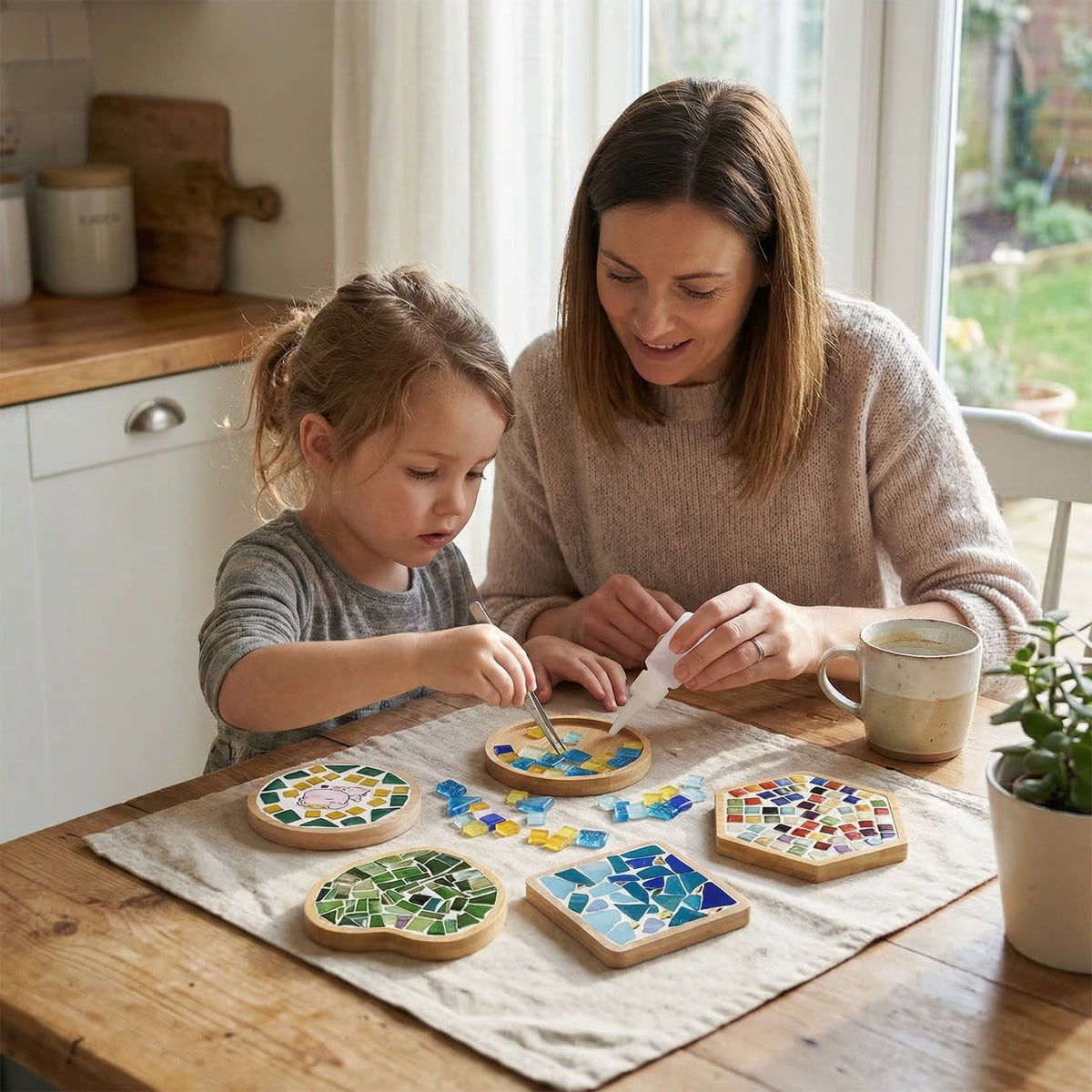 DIY Mosaic Coaster Craft Kit with Glass Tiles