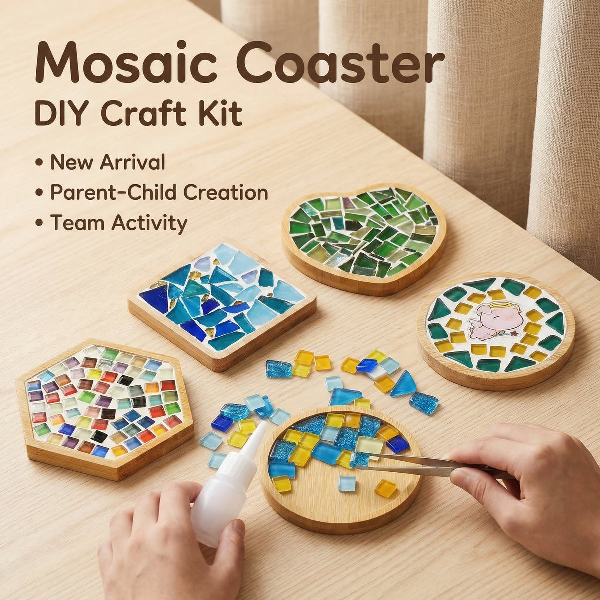 DIY Mosaic Coaster Craft Kit with Glass Tiles