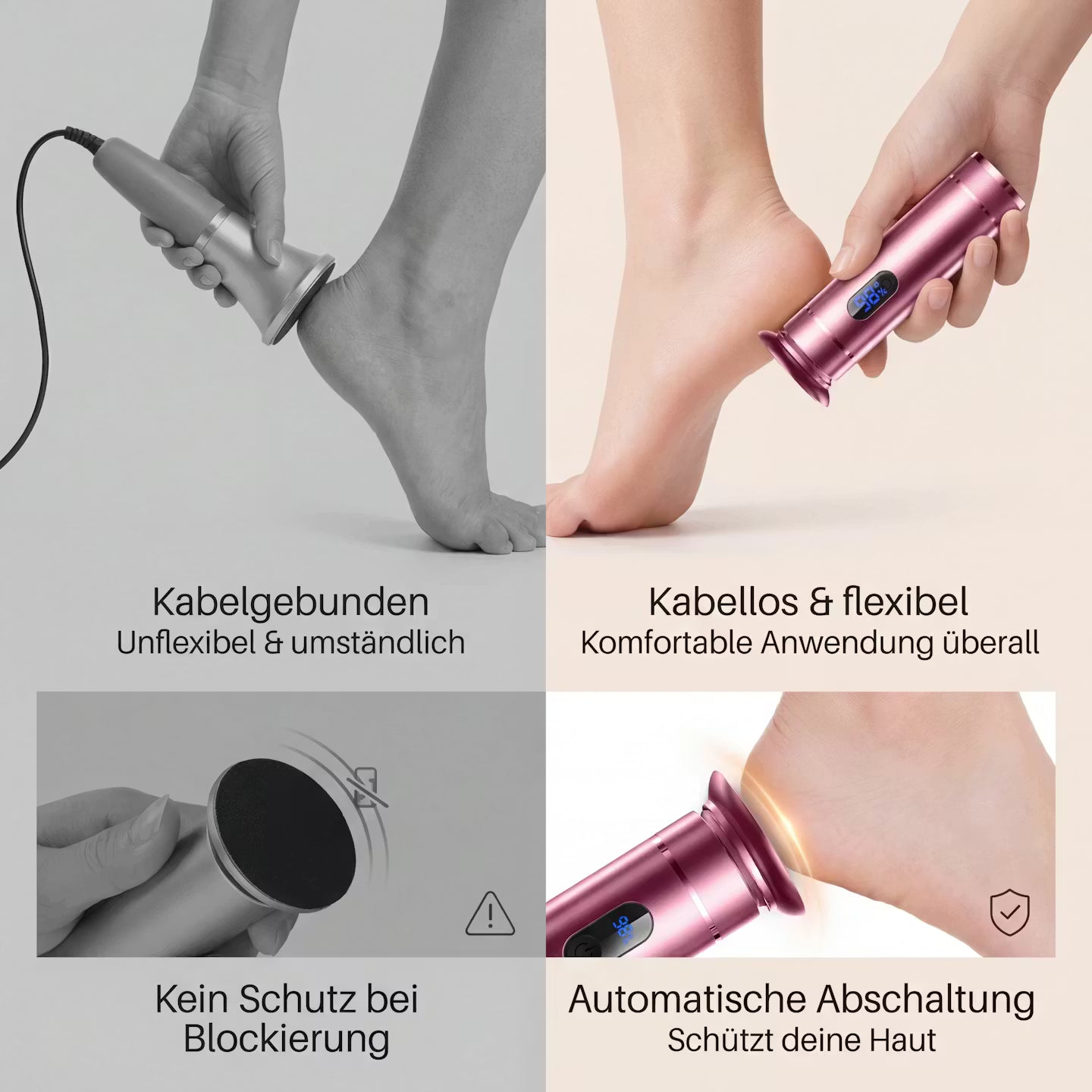Elektrische eeltverwijderaar voor voeten - oplaadbaar pedicurehulpmiddel met verwisselbare opzetstukken
