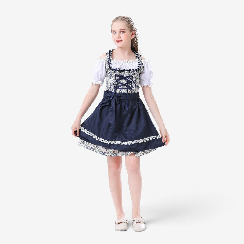 Robe dirndl pour filles avec manches bouffantes et laçage