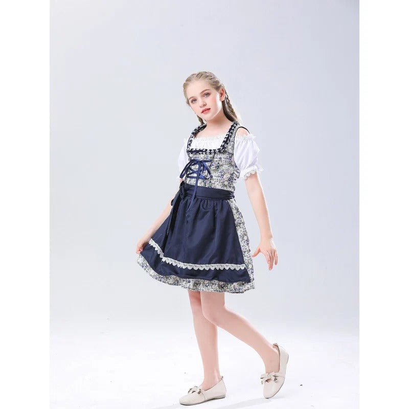 Robe dirndl pour filles avec manches bouffantes et laçage