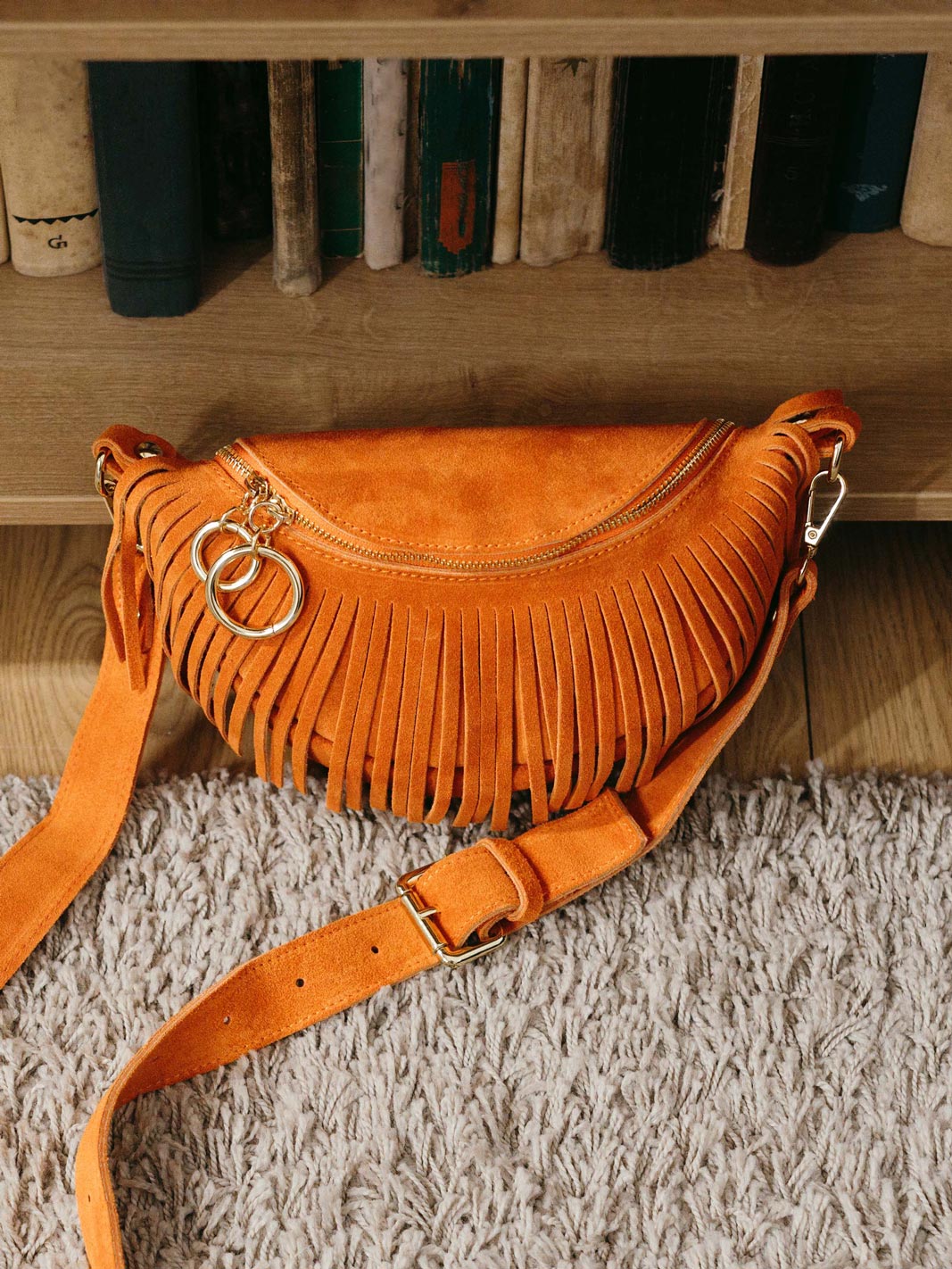 Sac bandoulière en daim à franges