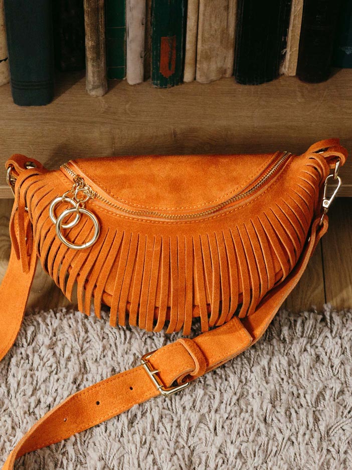 Sac bandoulière en daim à franges