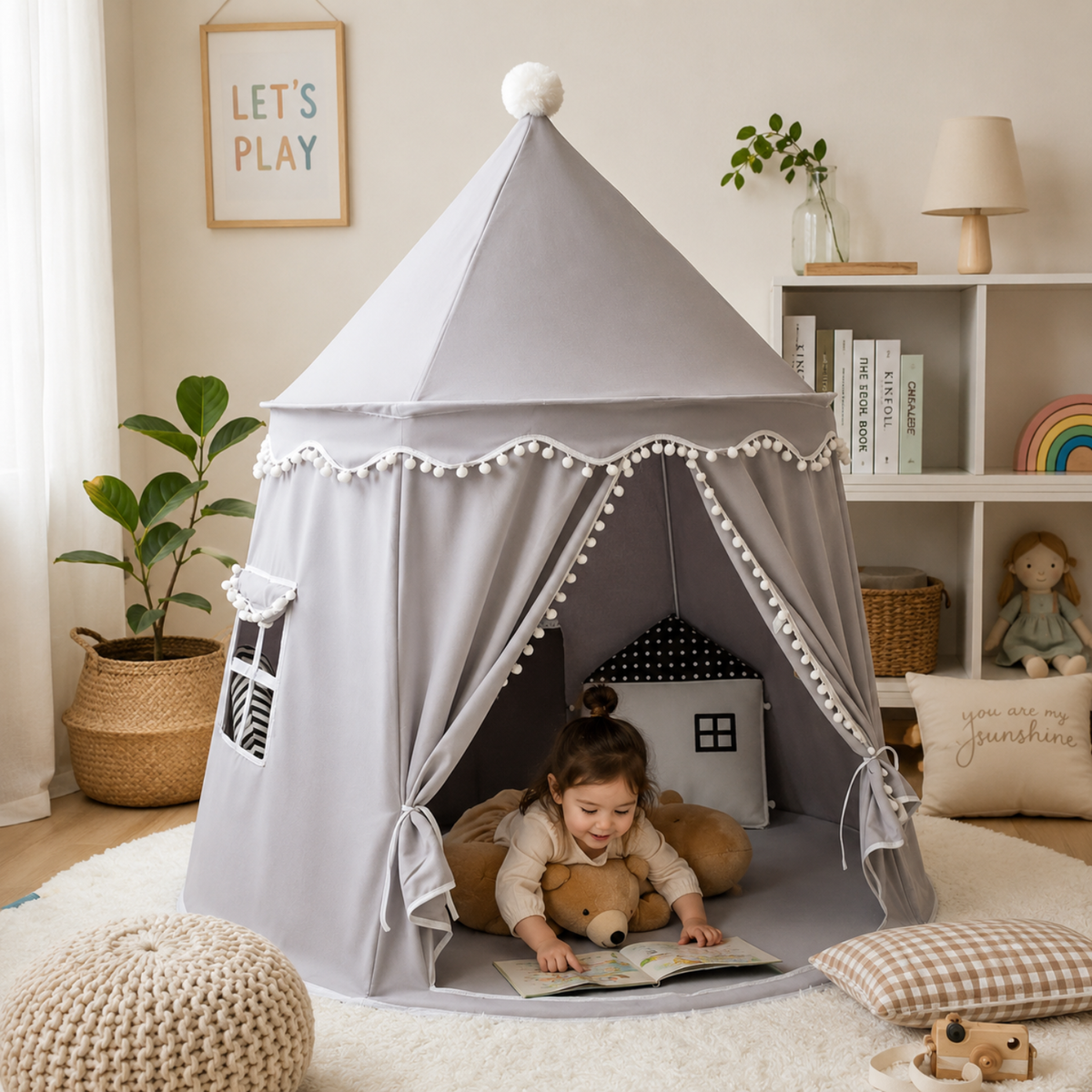 Kids' Indoor Princess Teepee Play Tent, 110 × 125 cm