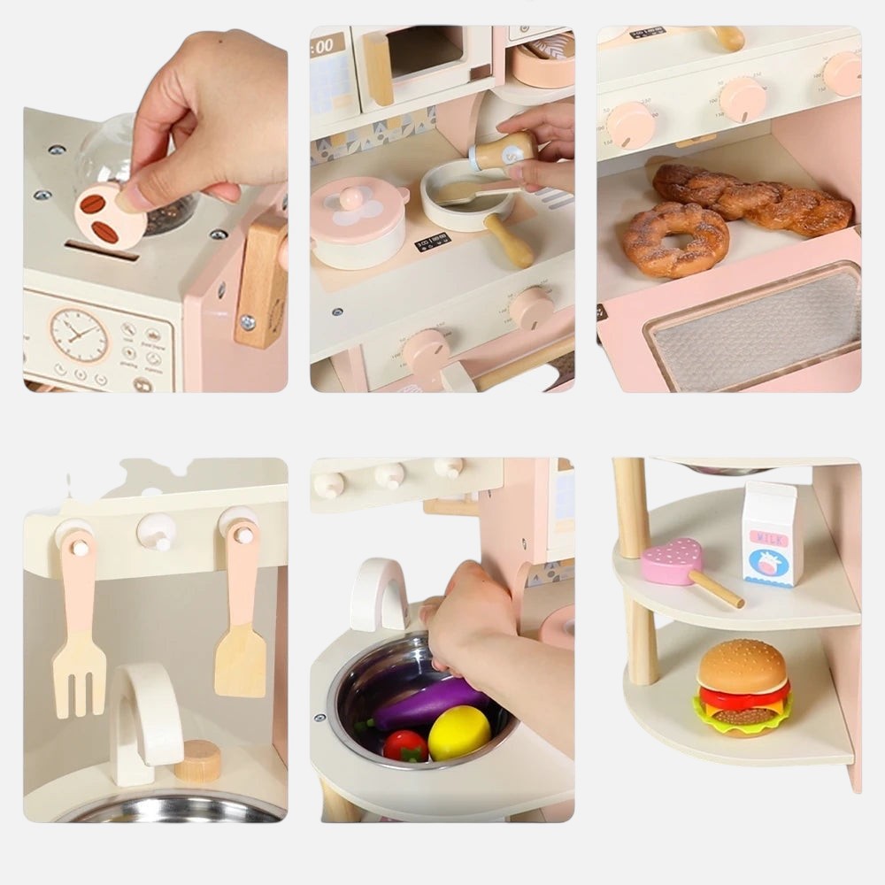 Wooden Kids' Play Kitchen with Oven, Microwave and Sink