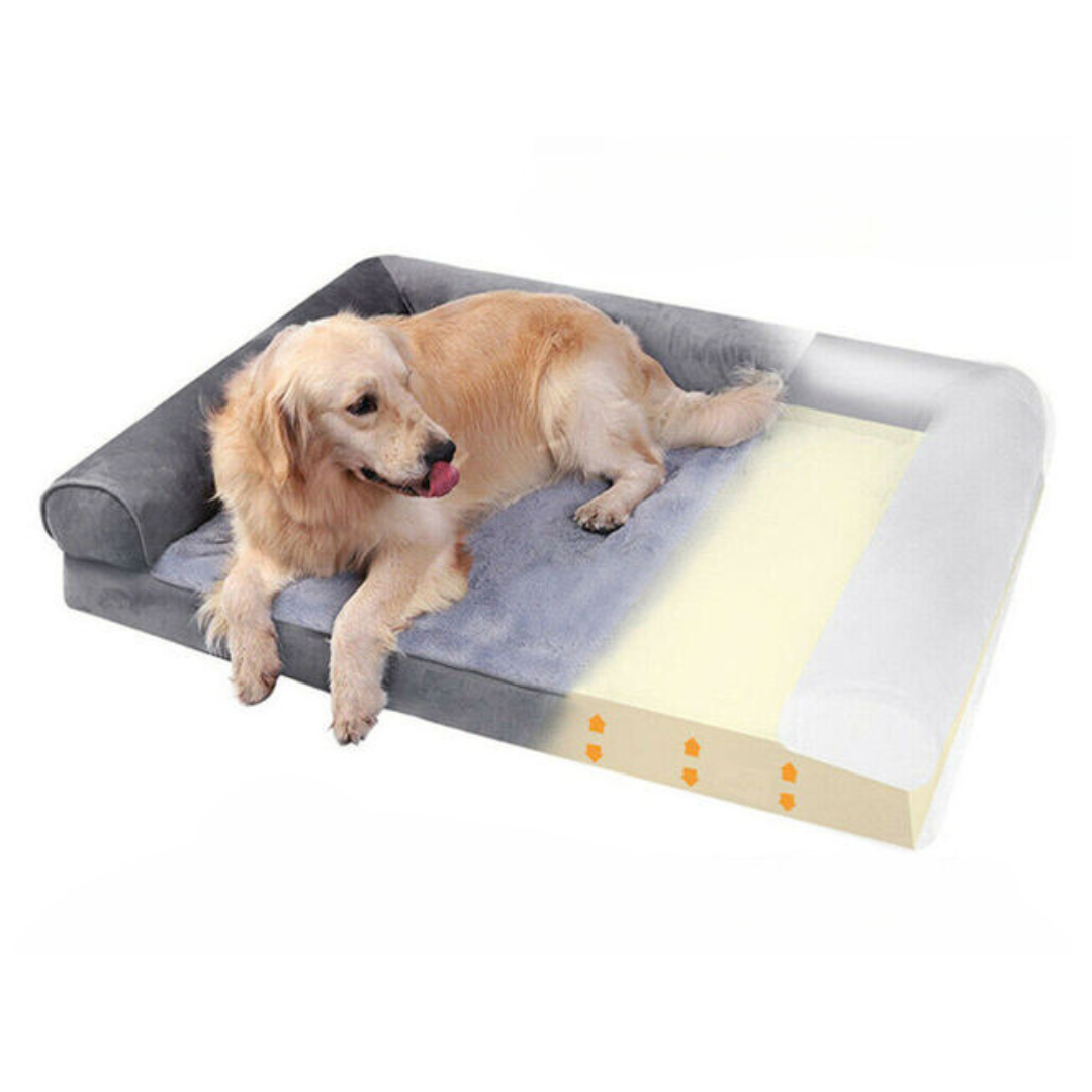 Großes Hundebett aus Memory-Schaum mit wasserdichtem Innenfutter und Seitenpolstern