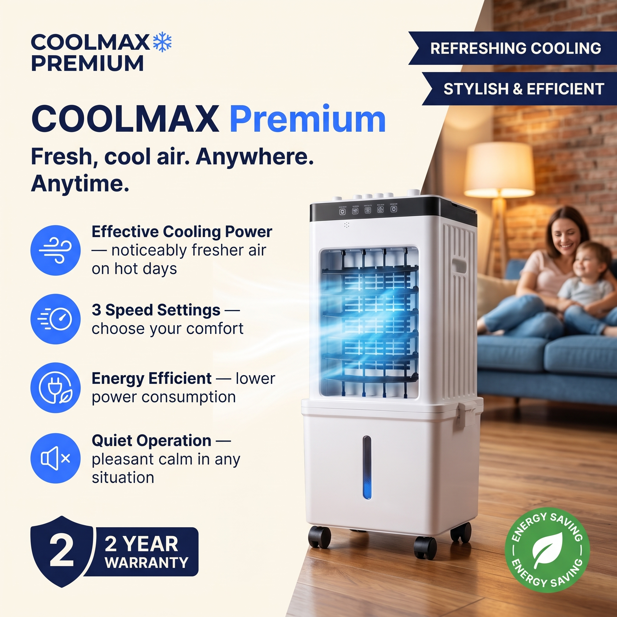 Portable Air Cooler – CoolMax Mobile Cooling Fan for Indoor Spaces