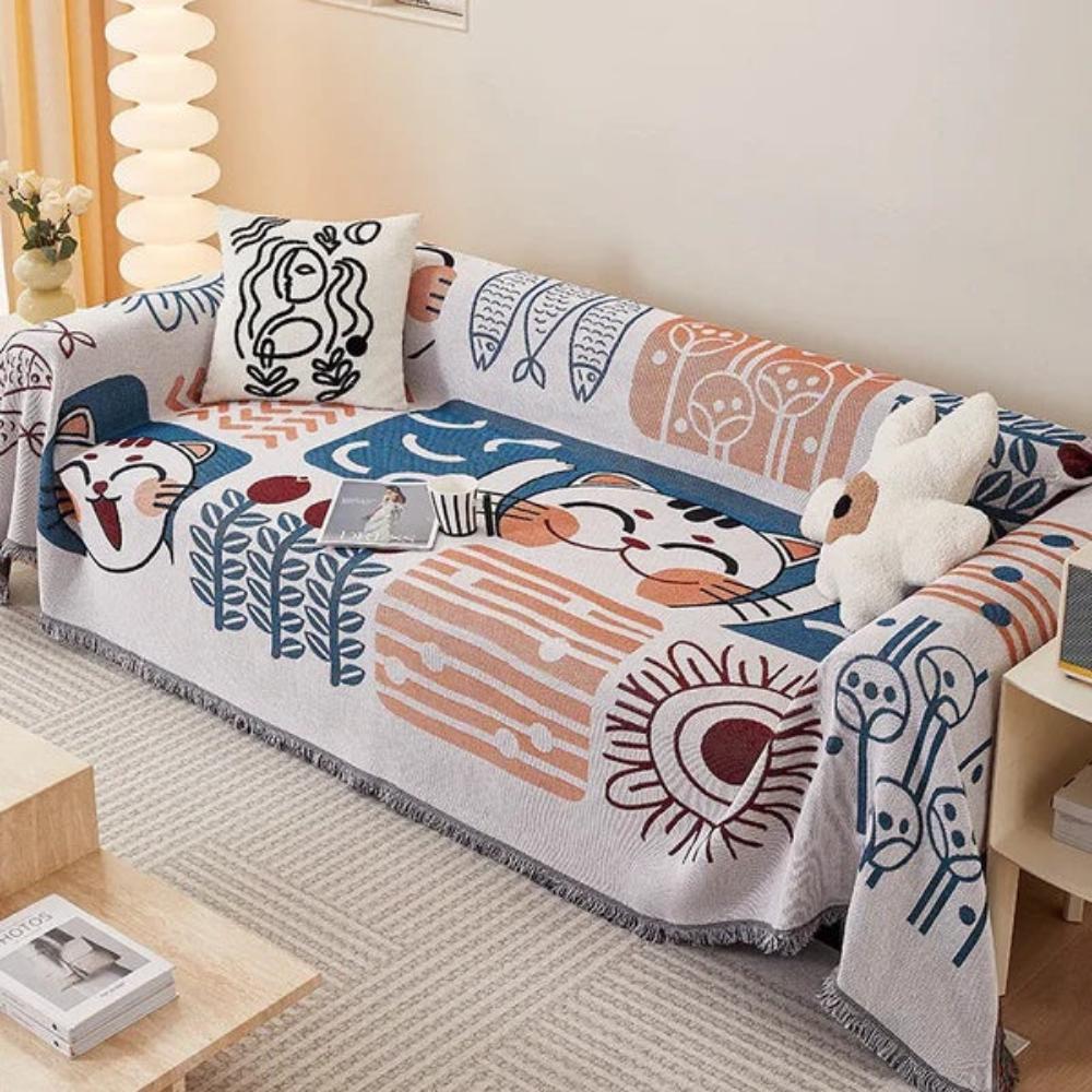 All-Season Couch Cover with Tassels - Stylish Sofa Protector
