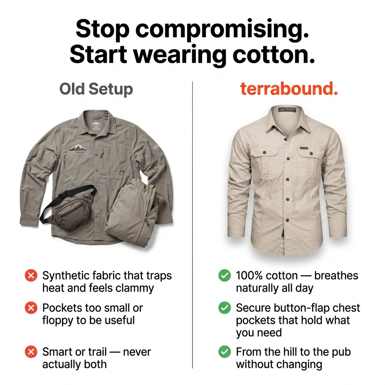 Men’s Lightweight Long-Sleeve Outdoor Shirt – Durable Cotton-Blend Top