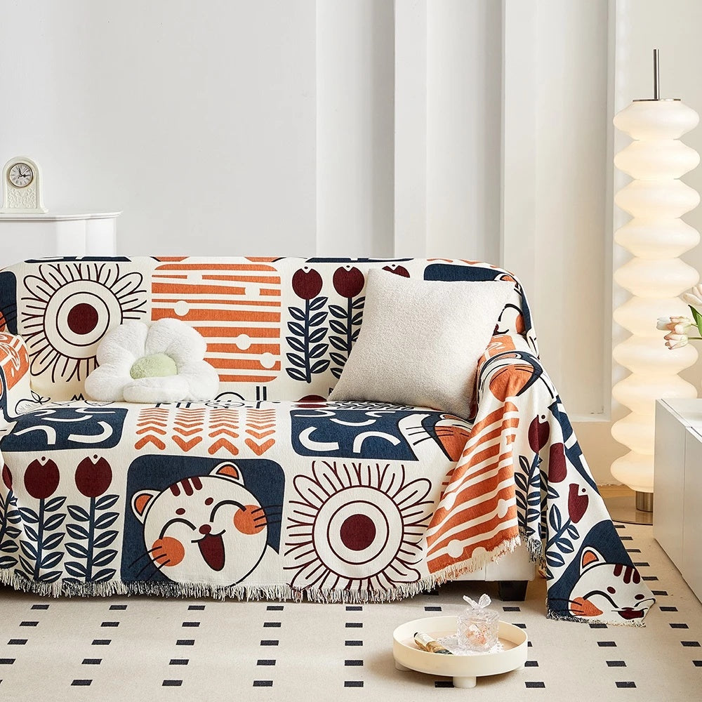 All-Season Couch Cover with Tassels - Stylish Sofa Protector