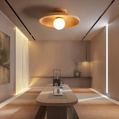 Nordic Wood Minimalist Round Ceiling Light for Hallway