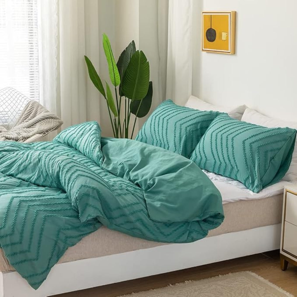 Chevron Pattern Plush Quilt Cover Set - 3 Piece Bedding Set