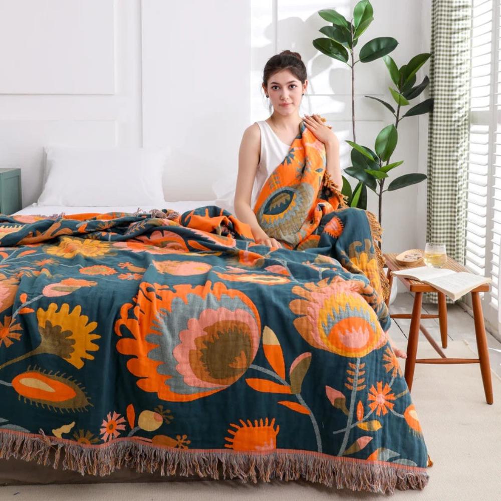 Cozy Wildflower Bloom Cotton Throw Blanket for Home Decor