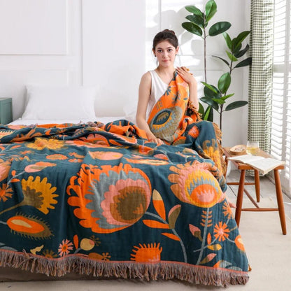 Cozy Wildflower Bloom Cotton Throw Blanket for Home Decor