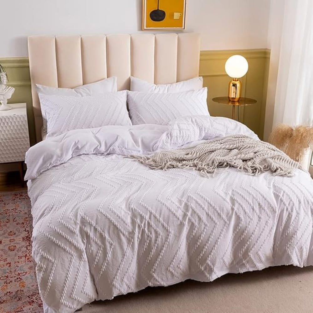 Chevron Pattern Plush Quilt Cover Set - 3 Piece Bedding Set