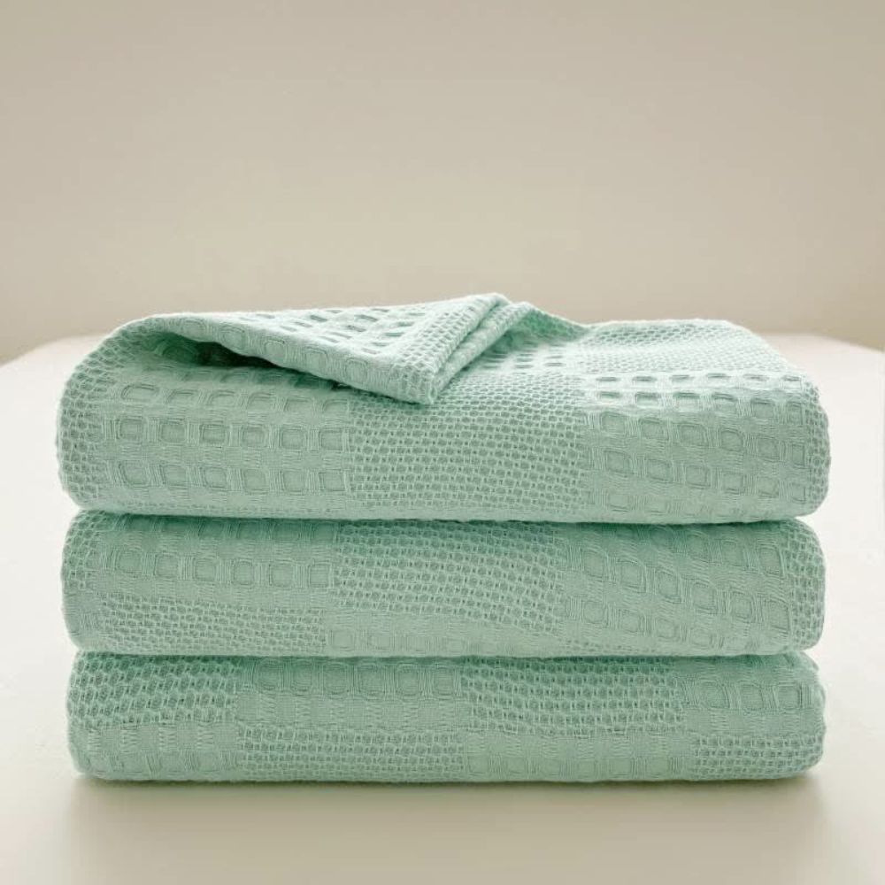 Cozy Blush Waffle Checkered Throw Blanket for Home Decor