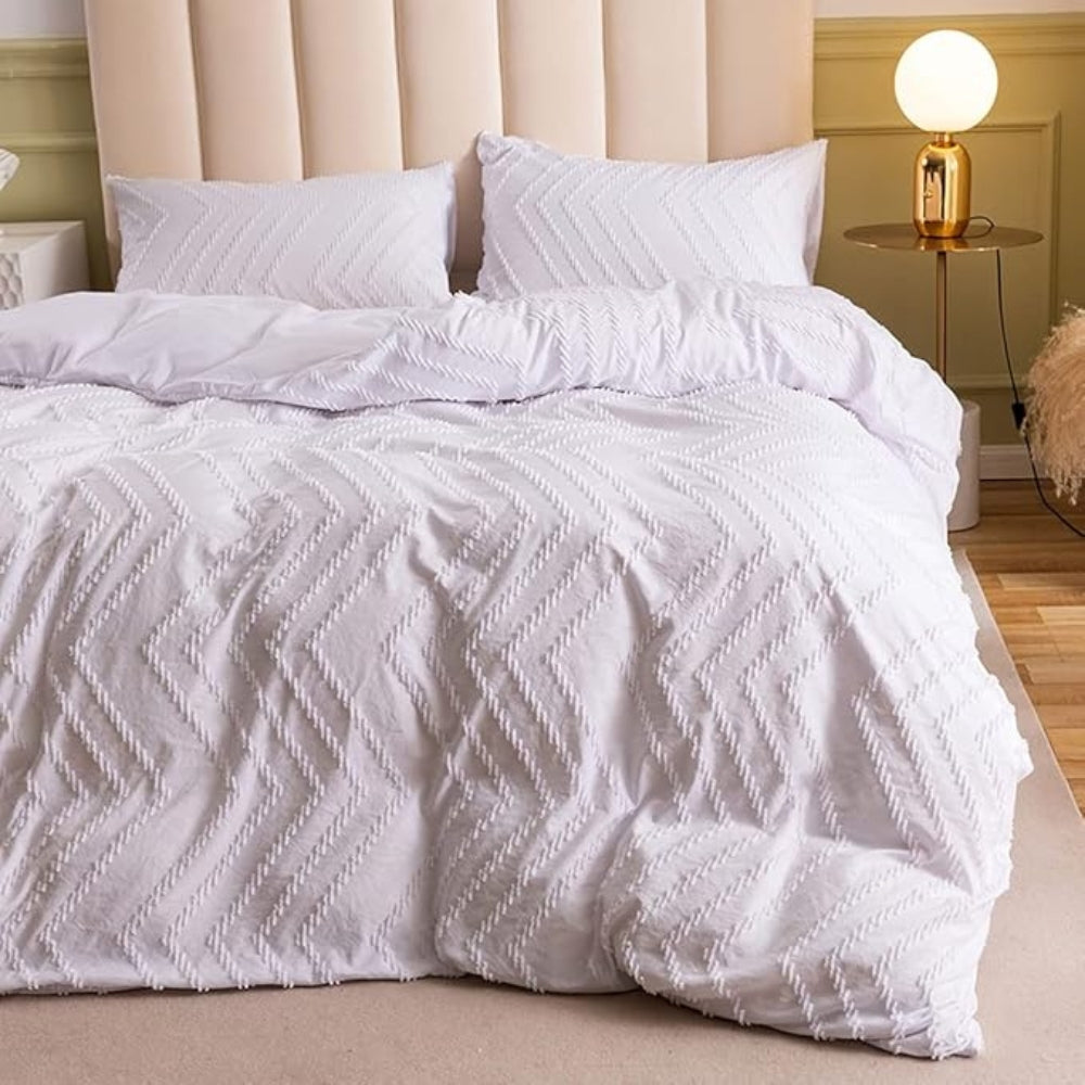 Chevron Pattern Plush Quilt Cover Set - 3 Piece Bedding Set
