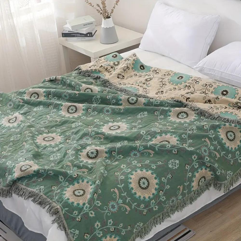 Plaid rétro Mandala réversible pour décoration intérieure chaleureuse