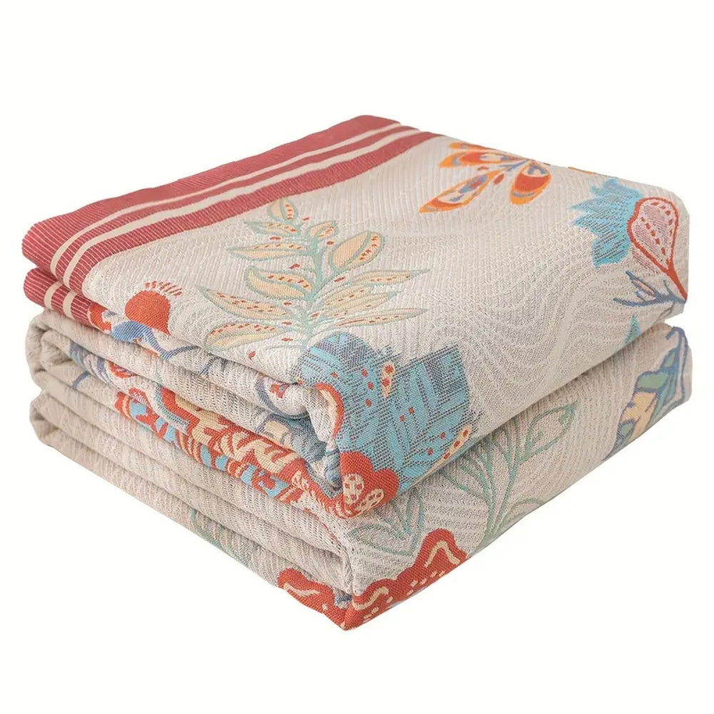 Reversible Cotton Throw Blanket - Vineyard Blossom Design for Cozy Living