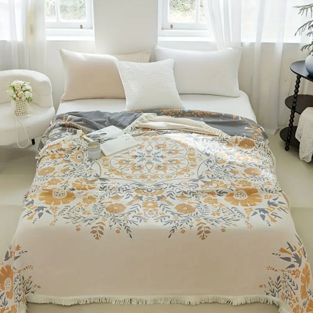 Reversible Floral Throw Blanket - Versailles Style Cozy Decor