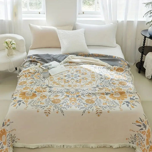 Reversible Floral Throw Blanket - Versailles Style Cozy Decor