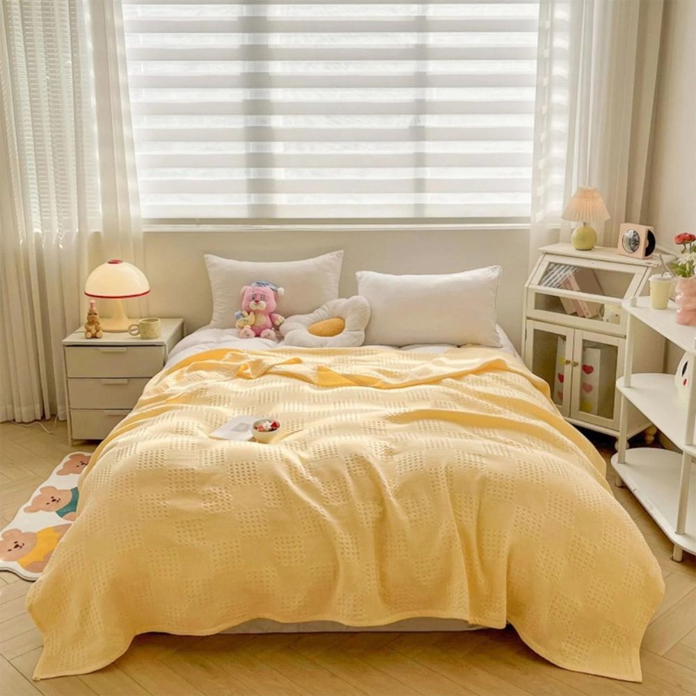 Cozy Blush Waffle Checkered Throw Blanket for Home Decor