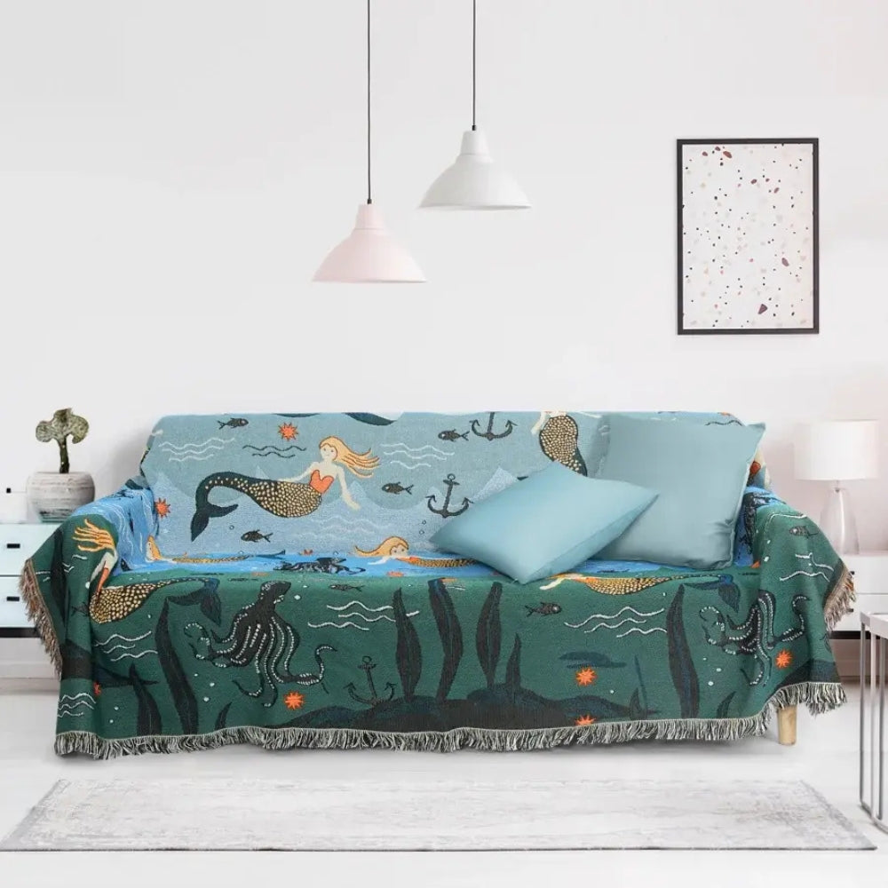 Mermaid Underwater Couch Cover - Waterproof Sofa Protector for Kids