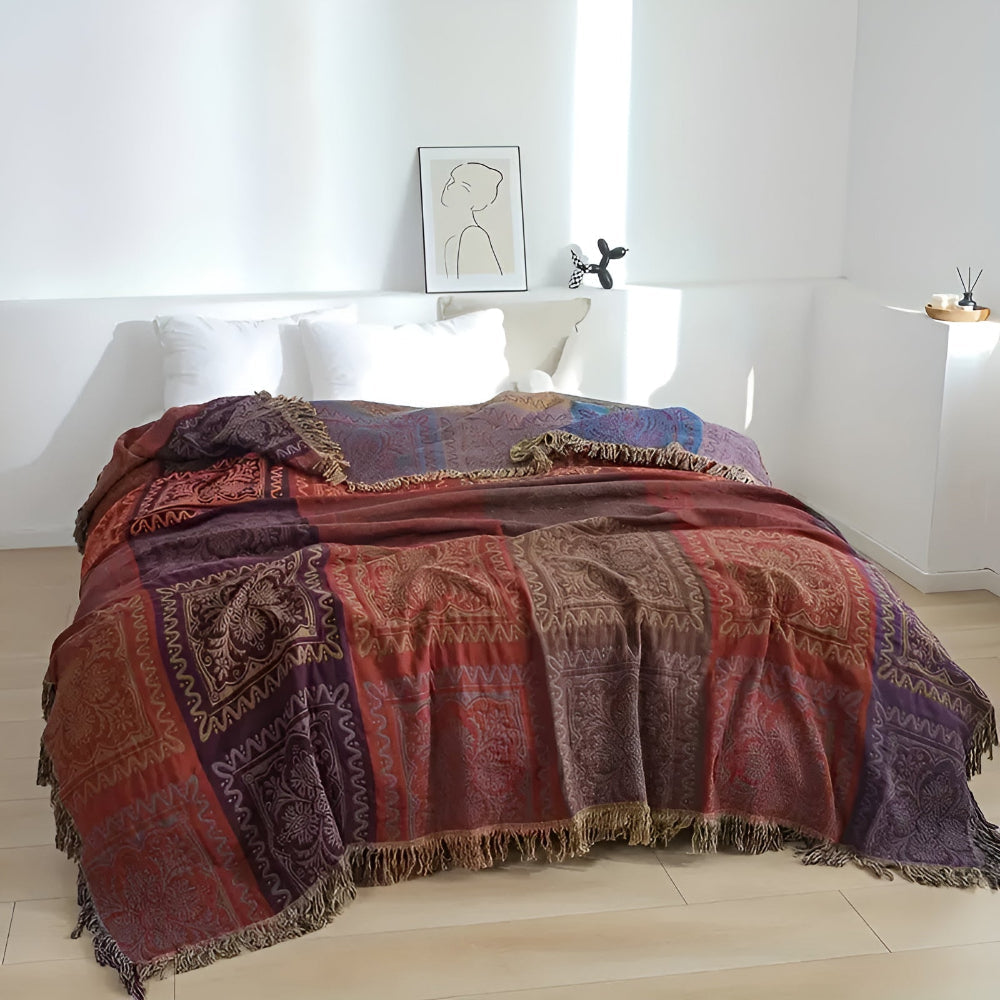Boho Mandala Tassel Throw Blanket for Cozy Home Decor