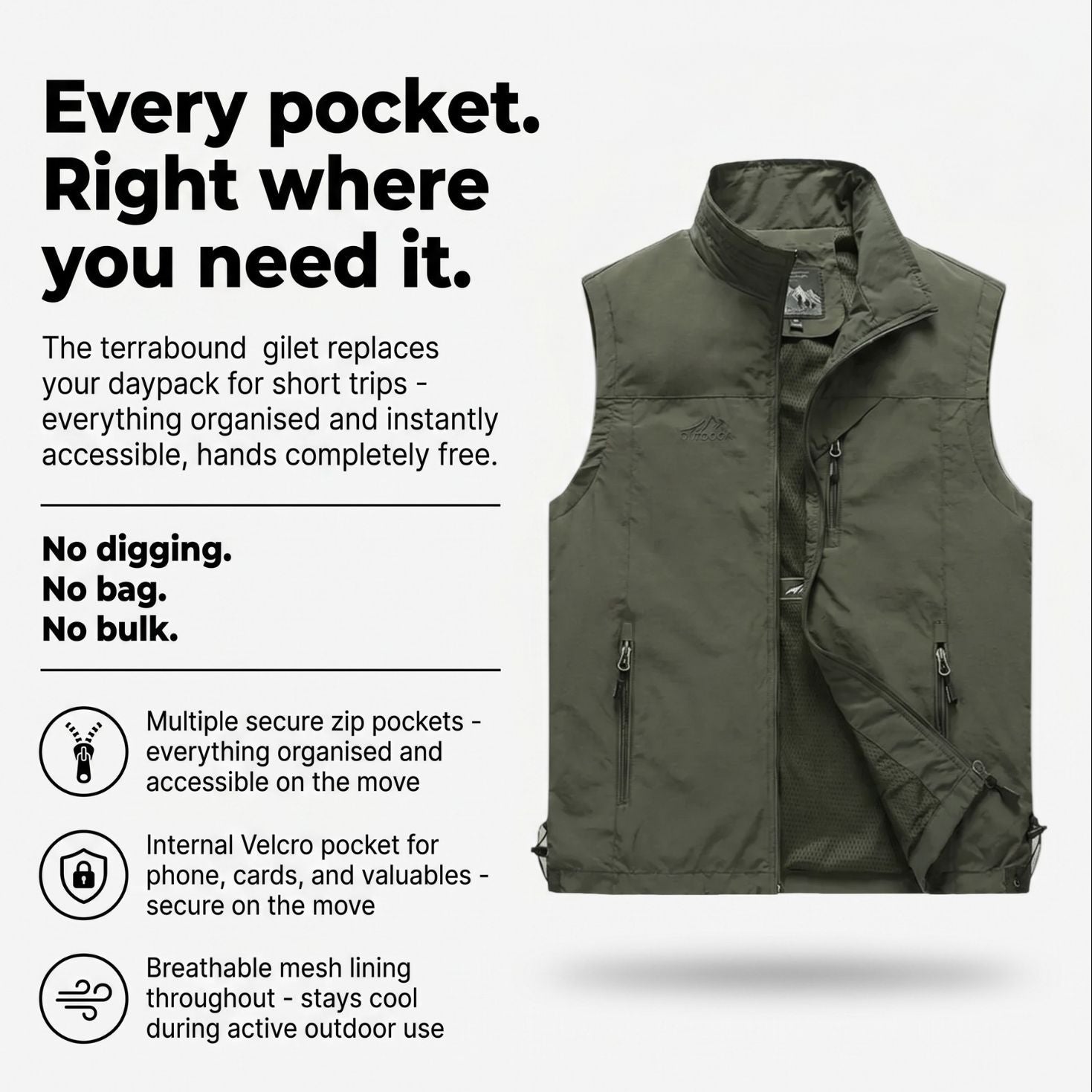 Lightweight Hiking Gilet – Breathable Multi-Pocket Outdoor Vest