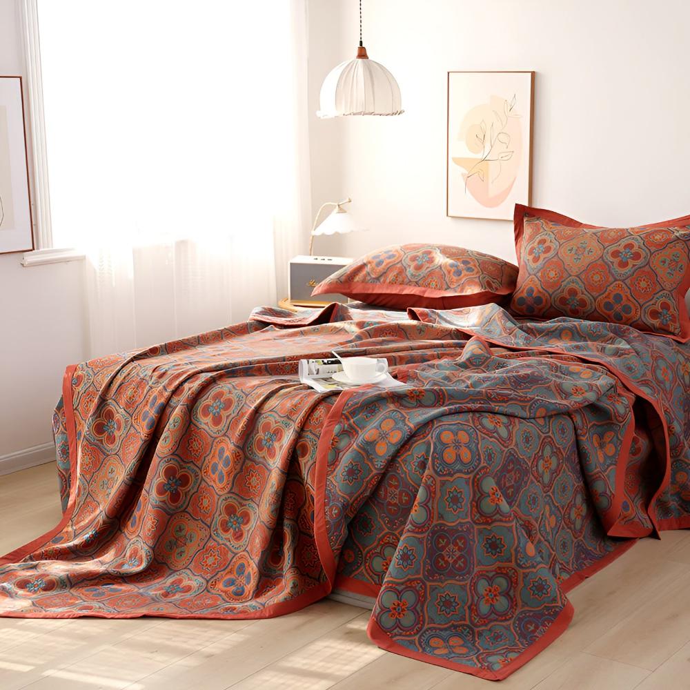 Couvre-lit réversible en coton avec broderie de fleurs pour literie